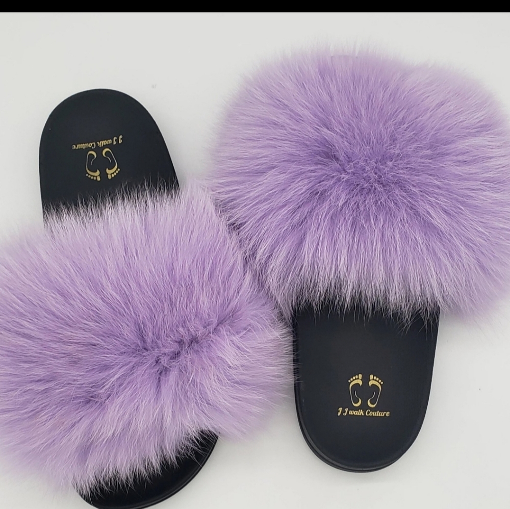 100% Real Fox Fur Lavender Fur Slides